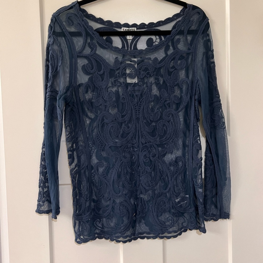 Express Navy Lace Blouse